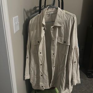 Off white/ cream colored roll up sleeve tab shacket